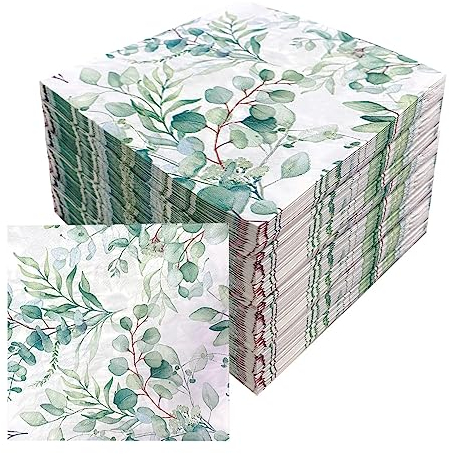 HORREX 80 Stück Servietten Eukalyptus,Servietten Eukalyptus Grün,Servietten Hochzeitsdeko Vintage,Kommunion Deko,Eukalyptus Deko Tischdeko Servietten Babyparty für Taufe Garten Sommer Konfirmation