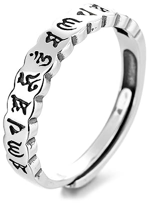 Lllunimon 925 Sterling Silber Om Mani Padme Hum Ringe Vintage Sechs Charakter Sprichwörter Hakenkreuz Ring Für Männer Frauen Gebet Meditation