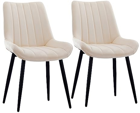 CLIPOP Samt Esszimmerstühle 2er Set Küchenstühle Polsterstuhl Wohnzimmerstuhl Gepolsterte Sessel Sitzfläche mit Rückenlehne und Metallbeine (2er Set, Beige)