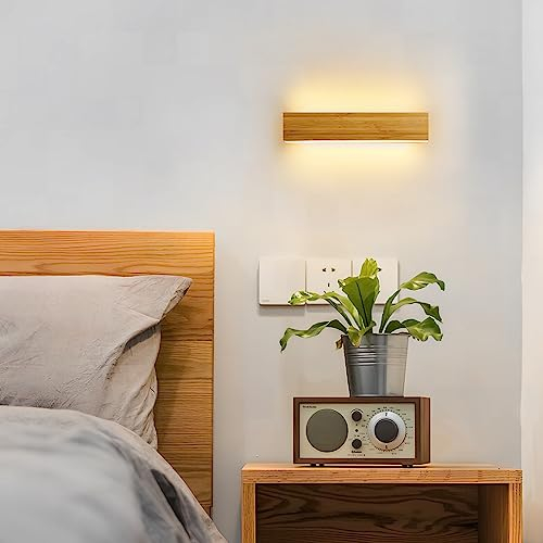 LED Wandleuchte Innen Holz Wandlampe Bambus Holz Lange Wandleuchte 7W WarmWeiß 3000k Lampe Holz Modern Wandbeleuchtung Für Schlafzimmer Wohnzimmer Flur Treppenhaus Innenbeleuchtung Nachtlampe,20cm