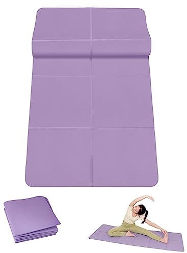 Foldable Yoga Mat for Travel - LULUWA Non Slip Portable 3mm Thick TPE Exercise Gym Mat for Fitness Yoga Pilates Workout Outdoor Camping (Purple)