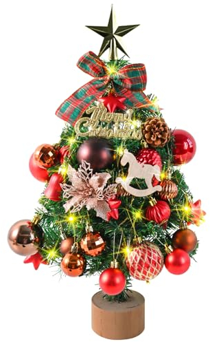 KAMEUN Petit Sapin de Noël 55cm Sapin De Noel Lumineux LED, Mini Artificiel Faux Sapin de Noel pour décoration de Noël (Rouge)