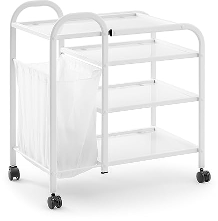 physa PHYSA CT-19 - Carrello cosmetico con sacchetto per la biancheria, 5 litri, 4 ripiani in vetro, capacità di carico 85 kg, colore: Bianco