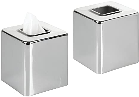 mDesign Kosmetiktücherbox – Taschentuchbox aus Metall für das Badezimmer – Taschentuchspender auch für Kommode oder Schreibtisch geeignet – 2er-Set – silberfarben