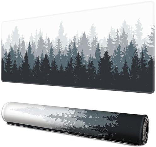 LznYi Gaming-Mauspad XL - rutschfeste Gummibasis Schreibtischunterlage 60x30cm, Extra Groß Mouse Pad mit vernähten Kanten für Computer, Tastatur, Home (60x30 ForestWhite04)