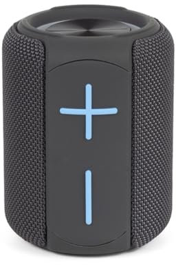 PRIXTON Altavoz Portátil Beat Box con Bluetooth 5.3 True Wireless, Potencia 6 W, Función Manos Libres, Luz LED Multicolor, Resistente a Salpicaduras de Agua, Color Gris