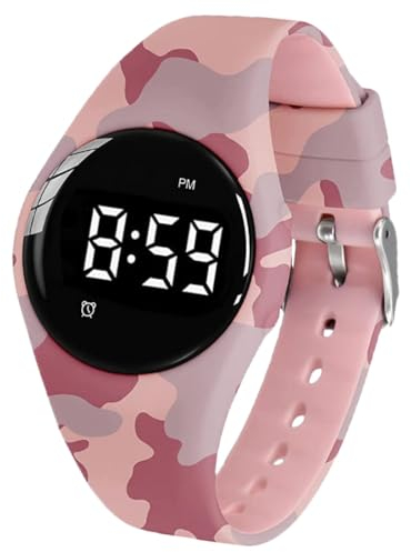 e-vibra Montre vibrante résistante à l'eau avec alarme et rappel médical silencieuse – avec minuterie et 15 alarmes quotidiennes (rose camouflage)