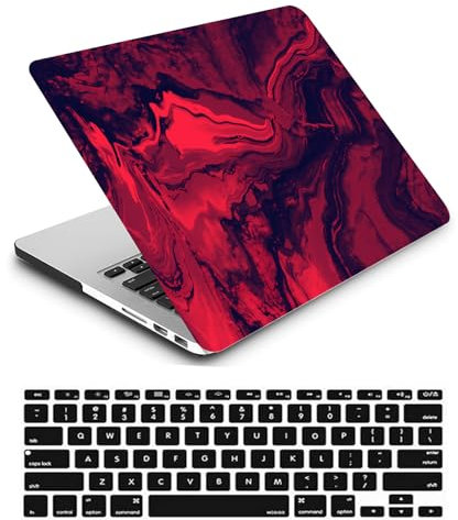 Custodia Compatibile con Nuovo Macbook Pro 15 pollici 2019 2018 2017 2016 con Touch Bar e Touch ID A1990 A1707, Case Rigida Protettivo Plastica Copertina & Tastiera Cover, Onda rossa