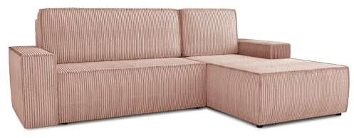 Ecksofa Totti L mit Schlaffunktion und Bettkasten - Cord Stoff - L-Form Couch, Polstersofa, Schlafsofa, Sofagarnitur (Rosa (Poso 052), Ecksofa Rechts)