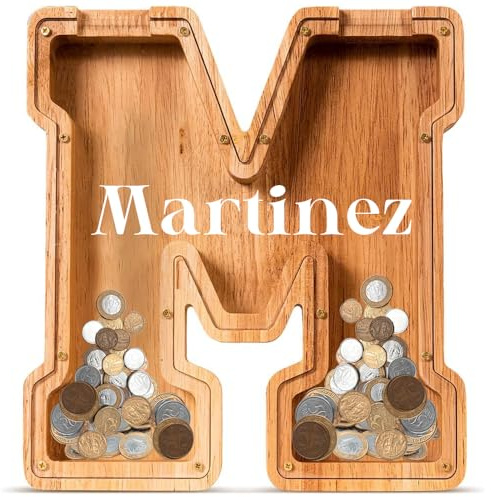 Custom Holz Buchstaben Spardose Kinder|Personalisierte Name|Kreative Sparschwein für Jungen und Mädchen|Adult für Alphabet|Weihnachten|Geburtstag|Dekoration|School Enrolment Gift (M)