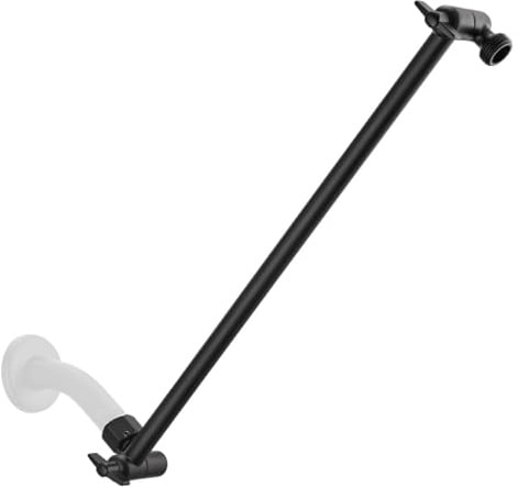 15 Inch Extra Long Adjustable Shower Head Extension Arm With Locking Set Screw, Singing Rain Brass Angle Height Adjustable, Easy To Install, G1/2 Universal Connector Compatible (Matt Black)