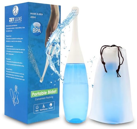 ZEY LUXE 450ml Hygienic Portable Bidet for Travel to Use for Easy Cleaning, Peri Bottle for Postpartum Care - Portable Bidet Sprayer Head for Toilet Travel, Childbirth Cleaner & Feminine Care, Blue