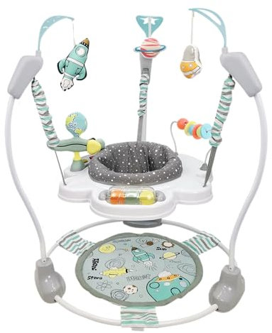 LADIDA Stationary Jumper Jumperoo Baby Activity Centre with Interactive Toys- 360° Rotating Seat, Musical Toys, and Adjustable Heights (Space Tour Grey)