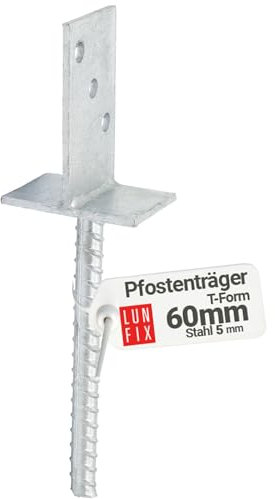 T-Pfostenträger zum Einbetonieren 90x60x110 mm - 1 Stück -Pfostenhalterung - Korrosionsbeständig - Feuerverzinkter Stahl - für Zaunpfosten - Betonanker 200 mm