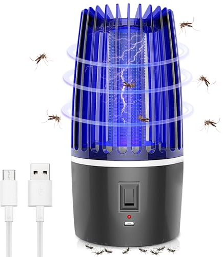 WIYETY Insetticida elettrico ricaricabile USB, 2 in 1, lampada elettrica per zanzare, zanzariera con manico, trappola per insetti UV per camera da letto, campeggio, giardino, interni ed esterni