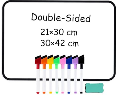 DOLLAR BOSS Doppelseitiges Whiteboard 30x42cm, Magnetisches Whiteboard A3 Klein Mini Whiteboard für Büro Schule Schwarz