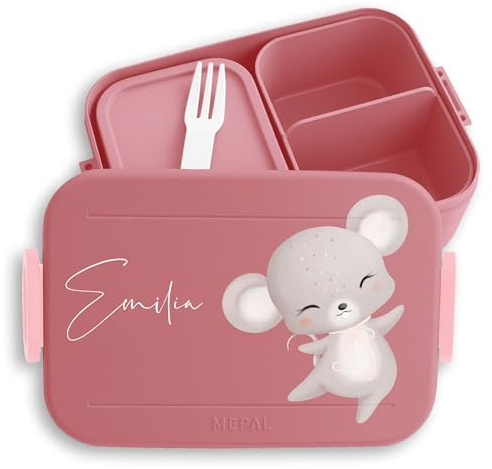 Kinder Bento Box Midi Lunchbox für Mepal Bentobox - Süße Maus Mausmotiv Mausliebe - 900 ml - Rosa - jausenbox personalisierte brotdose fächern