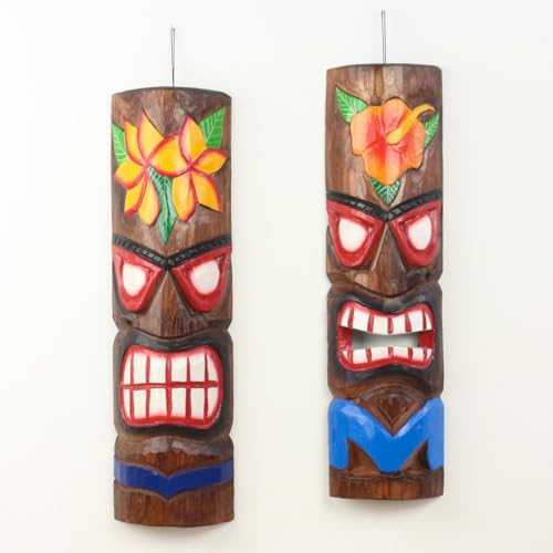 Oriental Galerie 2er Set Maori Maske Wanddeko Wandbild Deko Holz Exotisch Partykeller Dekomaske zum aufhängen Tiki 50 cm