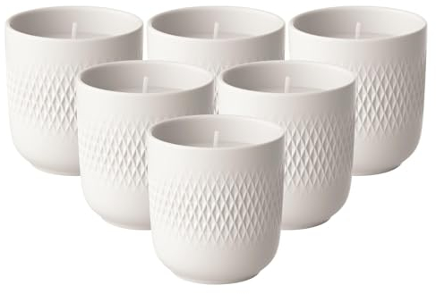 Villeroy & Boch Manufacture Collier Blanc Duftkerzen Perle Sparkle 6er Set, 8,5 x 8,5 x 9 cm, Premium Porzellan/Wachs, 40 Stunden Brennzeit, Weiß