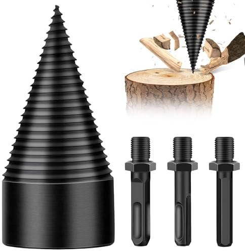 FTJKGH Spaccalegna in Legno con Cono, Punta Spaccalegna per Trapano 45+32mm, Cono per Viti Spaccalegna, Punte per Trapano da Legna Ardente con 4 Manici, Punta con Diametro Inferiore