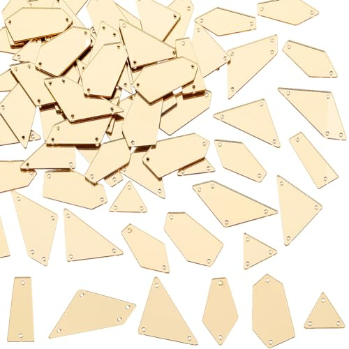 SUNNYCLUE 1 Box 180 Stück 6 Stile Goldene Nähspiegel Strasssteine Zum Aufnähen Auf Spiegel Große Menge Acrylsteinspiegel Lose Perlen Mit Löchern Unregelmäßig Glänzendes Spiegelstück Zum Nähen Basteln