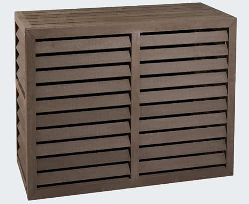 EVOLAR Evo-Cover Abdeckung/Verkleidung für Klimaanlage und Wärmepumpe für Außengerät Garten Balkon – Schutzgitter/Sichtschutz aus WPC mit Lamellen – Modell: MEDIUM, Farbe: WALNUSS-GRAU