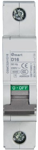 Petit disjoncteur magnétique thermique OSMC32N, 1P, courbe C, 16a, 230V, 50HZ, Icn = 6kA, M5, montage sur Rail DIN, 1 pièce(16a)