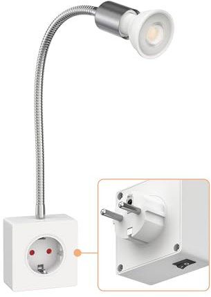 ledscom.de Steckdosenlampe LESCH Leselampe, chrom/weiß inkl. GU10 LED Lampe 5,7W, 535lm, 35°, weiß