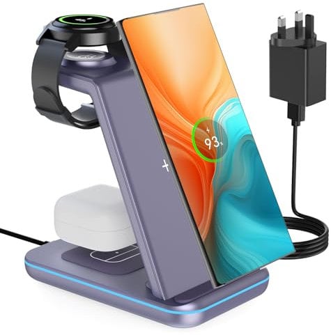 3 in 1 Wireless Charging Station for Samsung, CIYOYO 18W Fast Charger Stand for Samsung Galaxy S24 S23 Ultra S22 S21 S20 Z Flip Fold 4, Galaxy Watch 6/5/5 Pro/4/3, Galaxy Buds 2 Pro, Purple