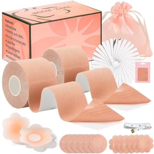 Kidcia Boob Tape, BrustPush Up Tape, Fashion Tape Invisibile, Capezzoli Capezzoli Cover, Adesivo Reggiseno Boobtapes per seni grandi A-G Cup, 2 rotoli, Rolle