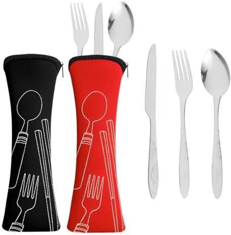 SULIUDAJI Posate In Acciaio Inox, 2 Persone, Portatile, Per Viaggi, Campeggio, Picnic, Scuola E Catering E Accessori