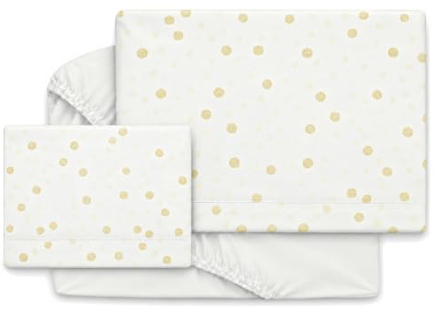 Various Bettwäsche für Kinderbett, 60 x 120 cm, Babybettwäsche, 100 % Baumwolle, extra weich, (Bettlaken + Bettbezug + Kissenbezug), Mondmuster, Beige/Weiß