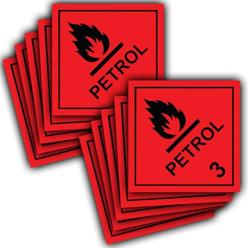 12 Pack Petrol 3 flammable Sticker signs - Dangerous substance labels - 100mm x 100mm - Self adhesive vinyl stickers