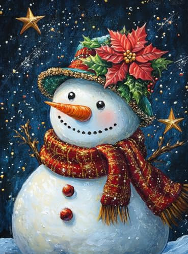 Rheskbecy Christmas DIY 5D Diamond Painting Schneemann, weihnachten bilder Schneemann,Diamant Painting Bilder Malerei Full Mosaikherstellung für Home Wand Décor Geschenke 30x40cm
