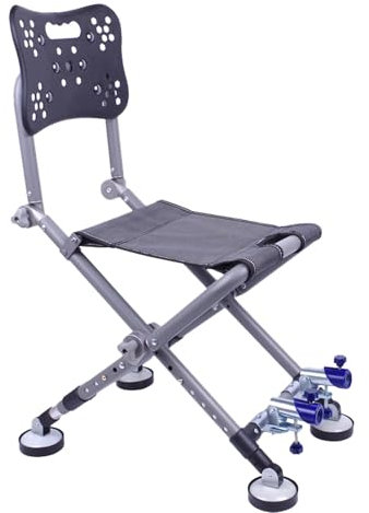 Professioneller faltbarer Angelstuhl, faltbarer Angelstuhl aus Aluminium mit verstellbarer Rückenlehne und Beinen, Rutenhalter, Setzkescherhalter, 2,3kg/5 lbs tragbarer Angelstuhl für Gelände(A)