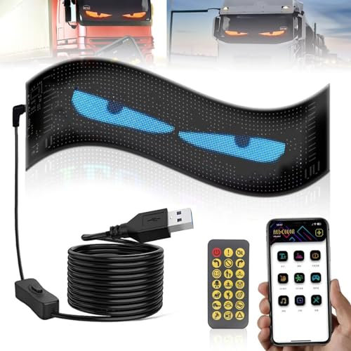 LED Augen für Lkw, 60cm, Teufelsaugen LED Auto, Devil Eyes Auto Programmierbare mit Fernbedienung und APP, USB Wasserdichte led Namensschild (120×595mm(16×96 Pixel))