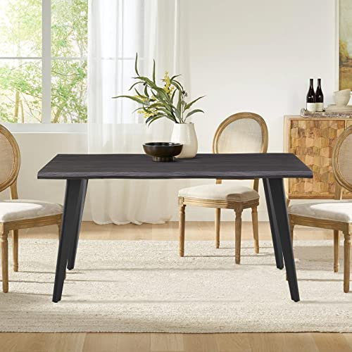 Esstisch aus Massivholz mit gepolsterter Bank und stabilem Metallrahmen, 140 cm, Küchentisch für Zuhause, Esszimmer, Schwarz