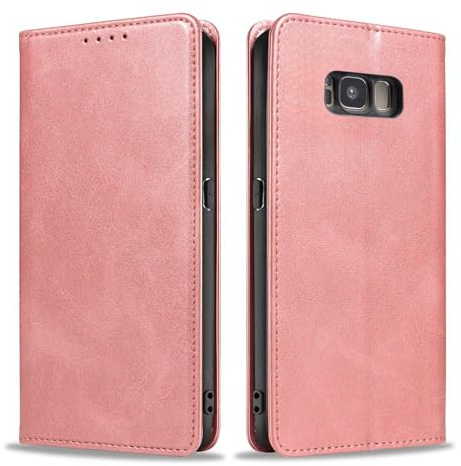 LBH Handyhülle Smartphone-Hülle für Samsung Galaxy S8 Klapphülle Magnetverschluss Kartenfächer Geldfach Standfunktion Case Etui Rundumschutz Schutzhülle Rosa
