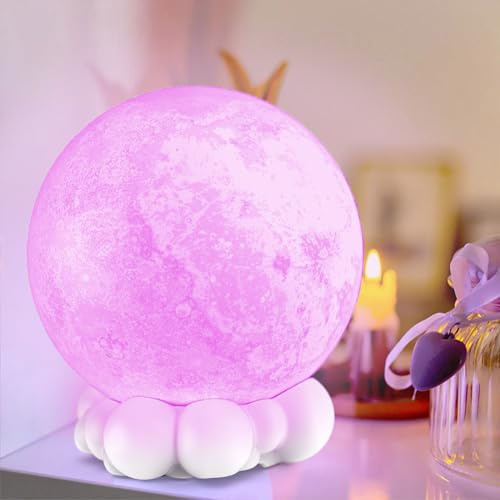 WONDEE - MOB Lámpara Luna con Altavoces Bluetooth [2en1], Mando a Distancia para Música y las 9 Luces Led - Regalos Originales para Mujer, Decoración Hogar y Dormitorio Noche (Incluye cable carga)