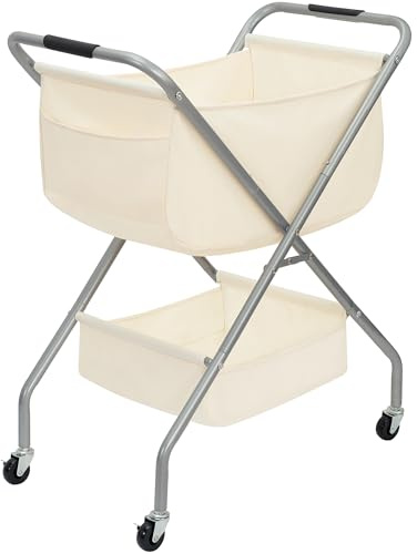 STORAGE MANIAC Zusammenklappbarer Wäschekorb mit Rädern, 80 cm hoch, rollender Wäschekorb mit Rollen, Leineneinsatz, stabiler Stahlrahmen, zusammenklappbar für kleine schmale Räume, einfache Lagerung