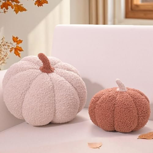 Yhoelata Set di 2 cuscini decorativi a forma di zucca, in peluche, per divano e camera da letto, 20 e 30 cm