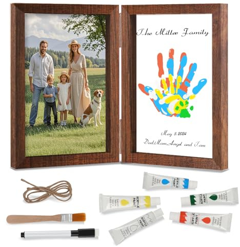 Nabance Marco de Huellas Familiares Personalizable - 2 en 1 - Marco de recuerdo & Marco de Fotos con la Huella de la Mano (4Pcs), Decoración Casera DIY, Regalos para Bebes Recien Nacidos/Navidad
