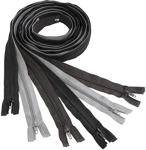 Aerzetix - Set di 6 Cerniere Lampo a Spirale N°5 150cm separabili con cursore | in Metallo Nylon Poliestere | Colore Nero Grigio e Marrone Scuro | per Cucito Artigianato creazioni Tessili