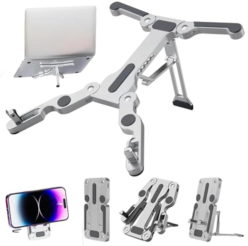ARQIZ Laptop Stand for Desk – Lightweight Aluminum Alloy Notebook Riser with Phone Holder, Portable Foldable & Extendable Stand for Laptop, Tablet & Computer, Ergonomic Height Adjustable Design