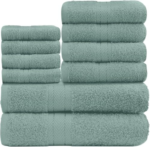 GC GAVENO CAVAILIA 10-Piece Towel Bale Set - Soft & Absorbent 450 GSM Bathroom Towels - Includes 2 Bath Towels, 4 Hand Towels, 4 Face Cloths - Premium Quality, Machine Washable - Duck Egg