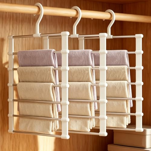 3 Pezzi 6 in 1 Grucce Pantaloni Salvaspazio per Donne Uomini, Jeans, Gonne | Porta Pantaloni per Armadio per Organizzare Armadi in Acciaio Inox, Appendini Portatili Multifunzionali