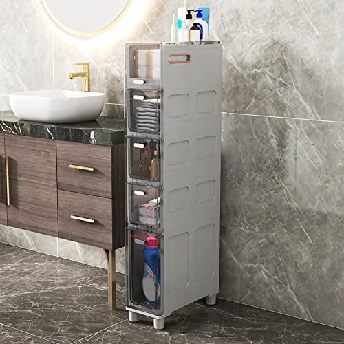 DUANHOZ Mobiletto portaoggetti da Bagno Sottile a 5 cassetti con cassetti Trasparenti e Ruote - Torre Alta e Stretta per Carta igienica, Articoli da toeletta e Piccoli spazi