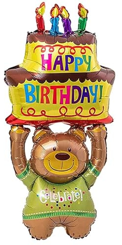 Gleemix Happy Birthday Deko Torten XXL Folienballon Bar, Bären Helium Ballons Geburtstag, Torten Deko Luftballons Geburtstagsdeko, Happy Birthday Ballons, Für Partydeko Geburtstagsballon Tierballon