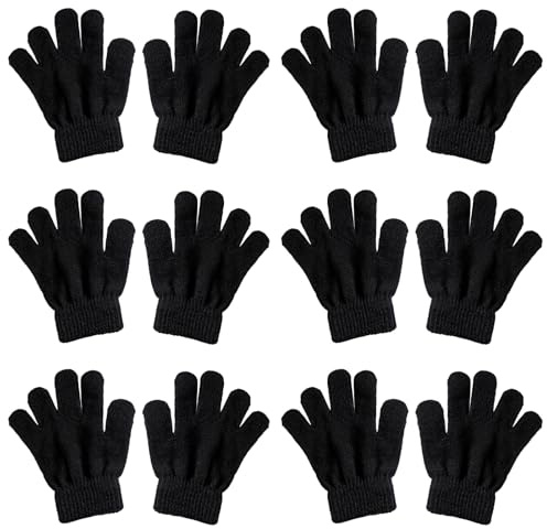 6 Paires Gants Enfant Hiver, Gants en Tricot Extensibles Mitaines d'Hiver Enfant, en Pleins Doigts, d'Hiver pour Bébé Filles Garçons, Mitaines pour garçons ou Filles pour Sports de Plein air, Cyclisme