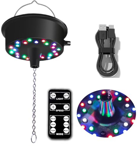 Disco Ball Motor with Light with Remote, Rotating 5-10 RPM Adjustable Speed,Multi Light Mode,Battery/USB-C Power, Supports 4'' - 12'' Mirror Balls for Party Christmas Wedding (Upgraded Version)